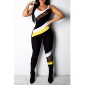 Lovely Casual Patchwork Skinny Black One-piece Jum