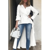 Lovely Trendy Long Sleeves Asymmetrical White Shir