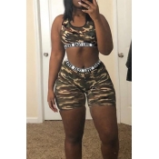 Lovely Casual Camouflage Printed Two-piece Shorts 