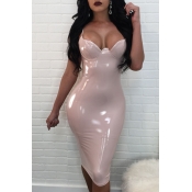 Lovely Sexy Zipper Design Light Pink Knee Length D