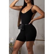 Lovely Sexy Backless Black One-piece Romper