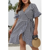 Lovely Plus-size Grid Printed Black And White Mini