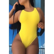Lovely Sexy Hollowed-out Yellow One-piece Swimwear