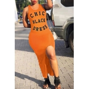 Lovely Letter Printed Orange Ankle Length Dress(Wi