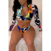 Lovely Cartoon Print Multicolor Two-piece Swimsuit