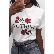 Lovely Rose Printed White Cotton T-shirt