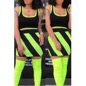 Lovely Black/Green Patchwork Two-piece Skirt Set