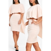 Lovely Fashion Asymmetrical Pink Two-piece Skirt S