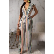 Lovely Contracted Style Striped Jumpsuit