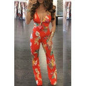 Lovely Sexy V Neck Print Jumpsuit(With Elastic)