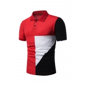 Lovely Casual Patchwork Red Polo Shirts