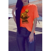 Lovely Chic Printed Orange T-shirt
