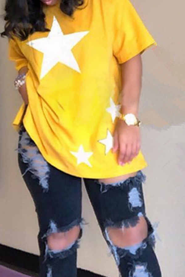 

Lovely Casual Pentagram Printed Yellow T-shirt