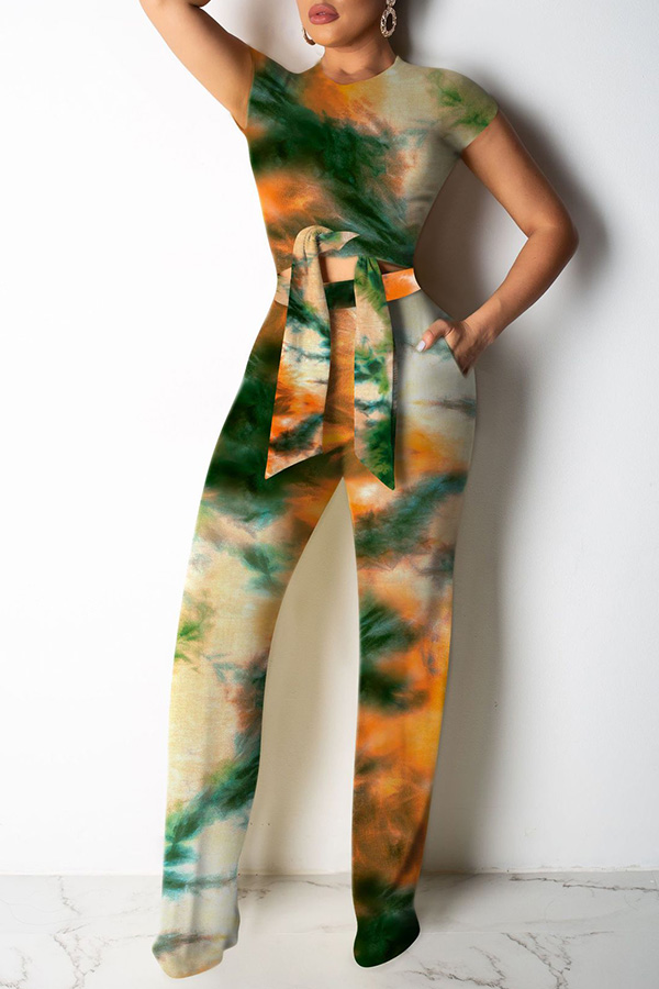 

Lovely Leisure Tie-dye Orange Two-piece Pants Set