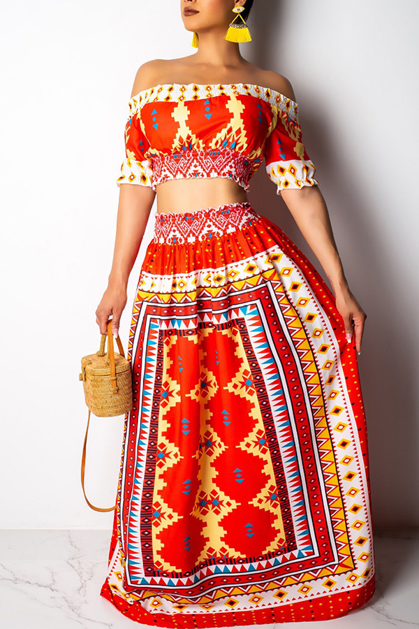 

Lovely Sweet Printed Loose Multicolor Two-piece Skirt Set