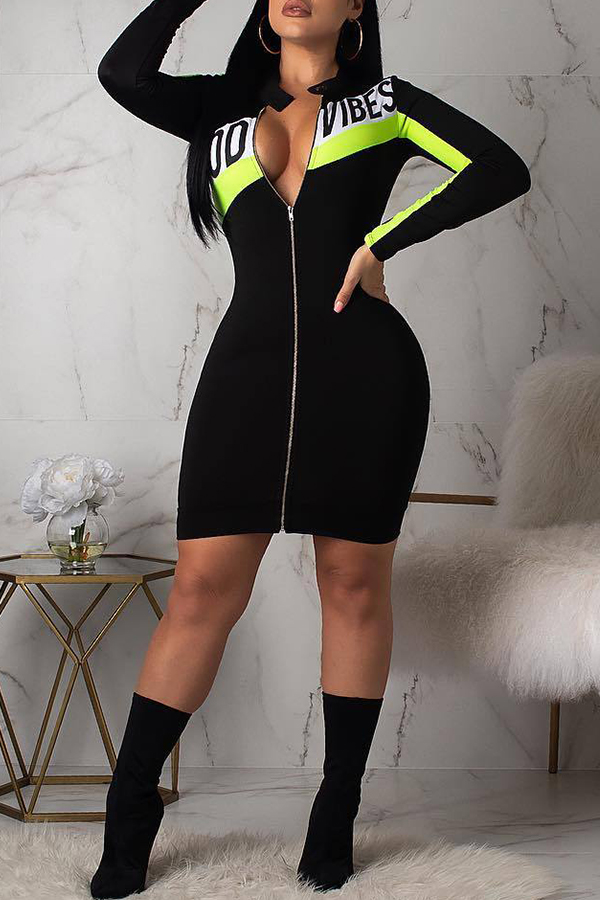 

Lovely Trendy Patchwork Black Mini Dress
