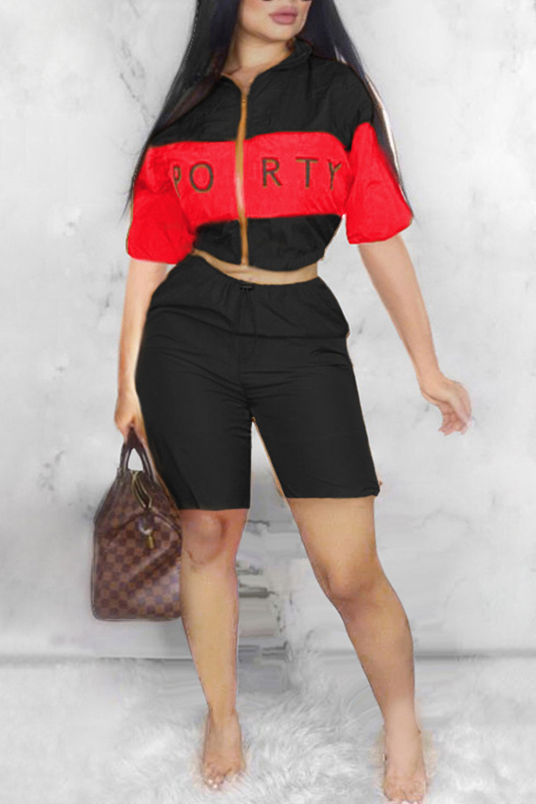 

Lovely Casual Patchwork Black Two-piece Shorts Set