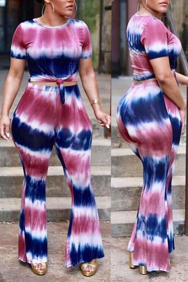 

Lovely Casual Color-lump Printed Multiclolor Two-piece Pants Set