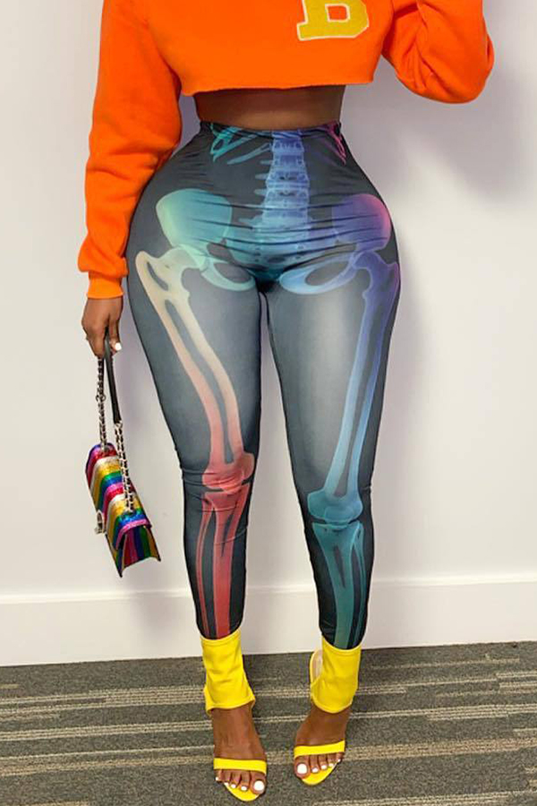 

Lovely Casual Printed Multicolor Skinny Pants(With Elastic)