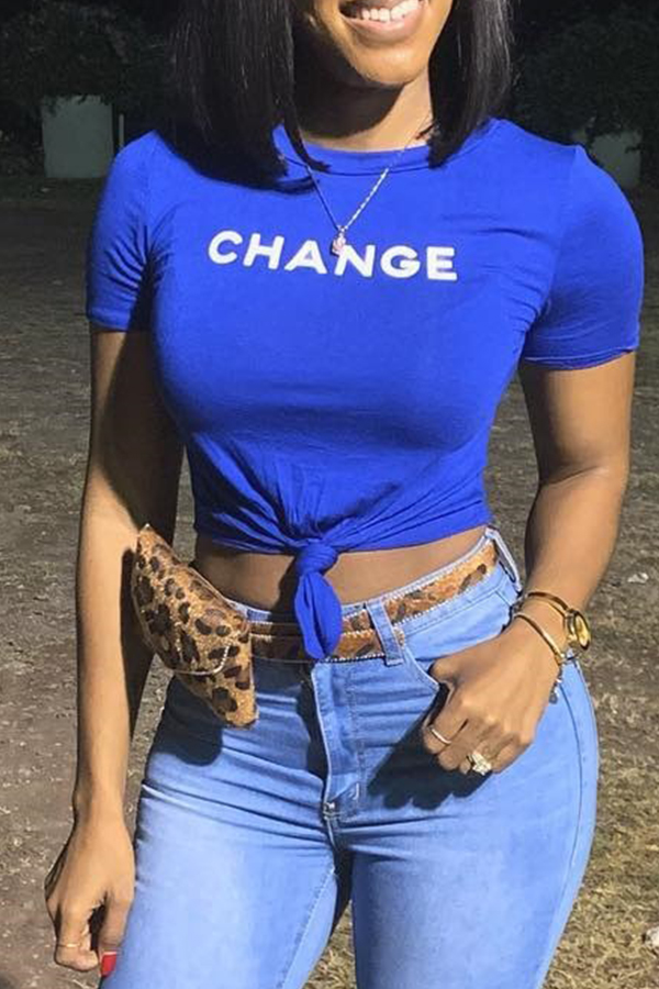 

Lovely Casual Letter Printed Blue T-shirt