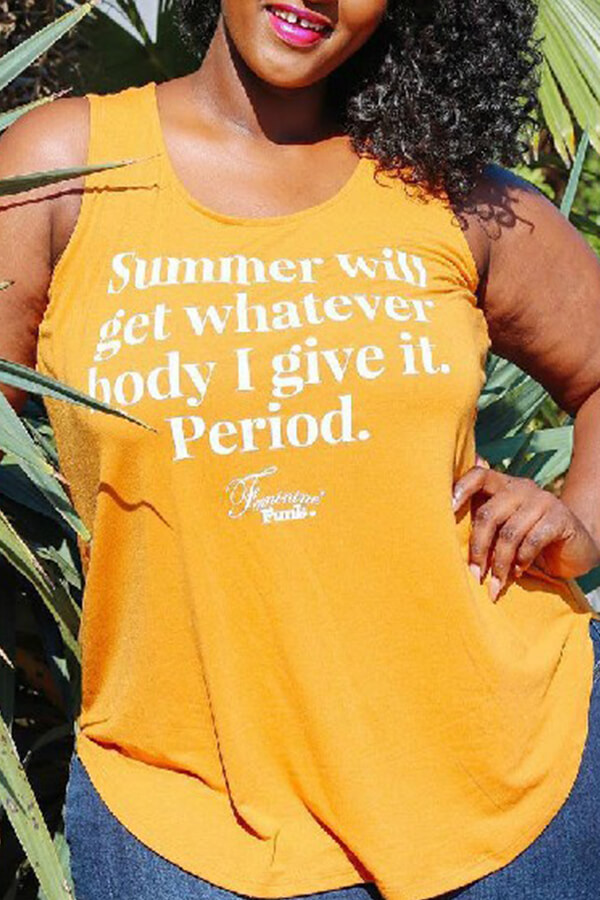 

LW Plus Size Casual Letter Orange Camisole