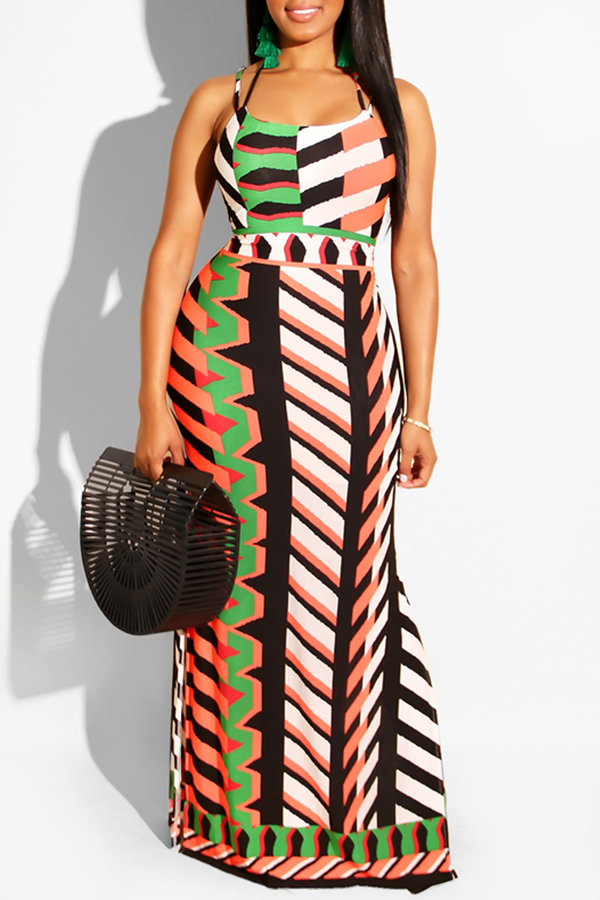 

Lovely Casual U Neck Striped Ankle Length Dress(With Elastic)