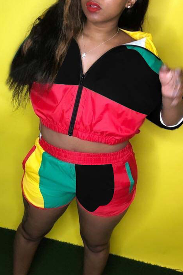 

Lovely Casual Patchwork Black Two-piece Shorts Set