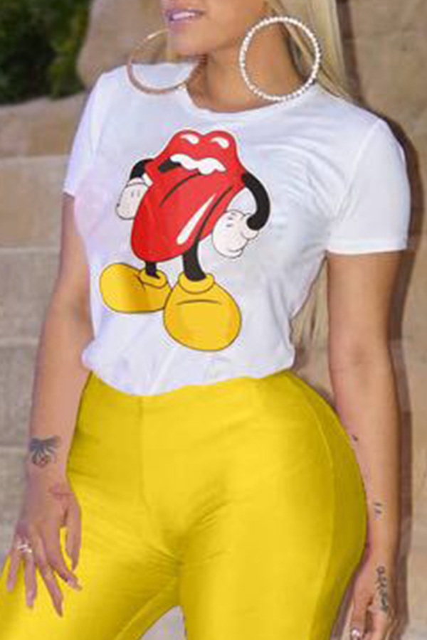 

Lovely Casual Cartoon Printed White T-shirt