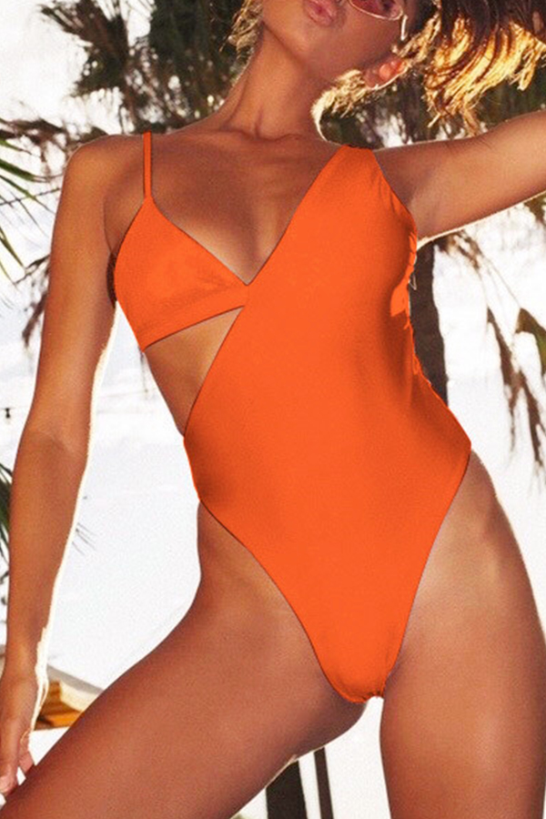 

Lovely Hollow-out Orange One-piece Swimwear