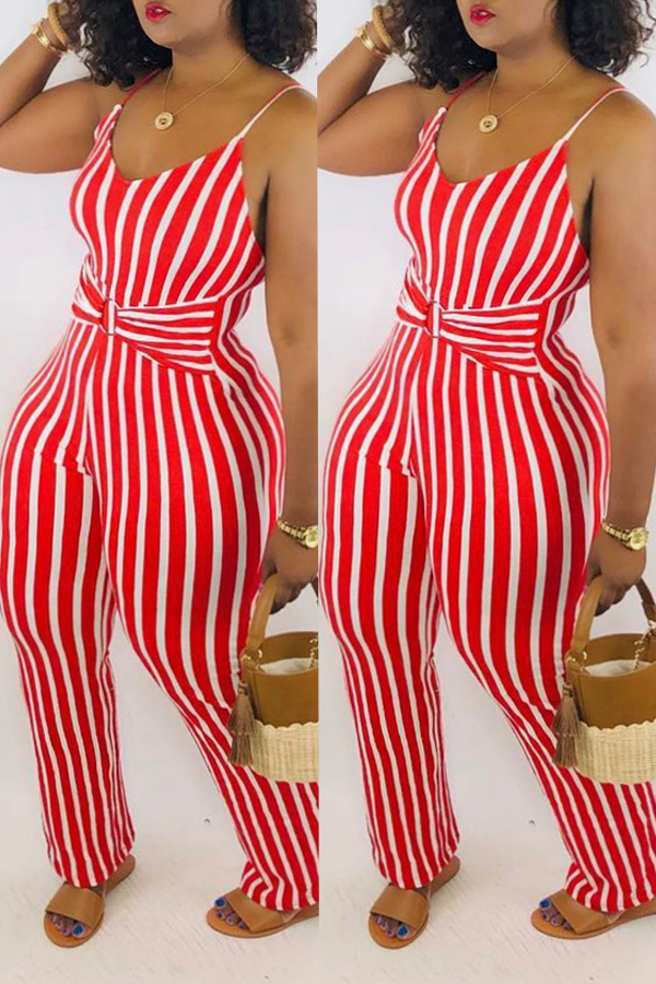 

Lovely Casual Striped Red One-piece Jumpsuit(With Elastic)