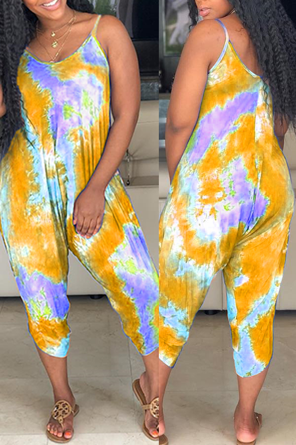 

Lovely Bohemian Printed Yellow Loose One-piece Romper(With Elastic)