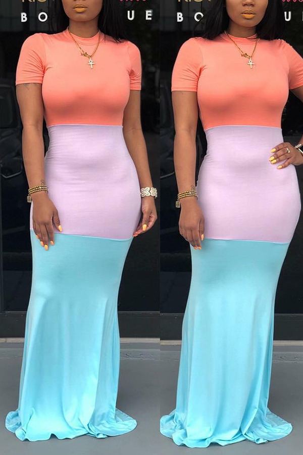 

Lovely Casual O Neck Patchwork Floor Length Dress, Multi