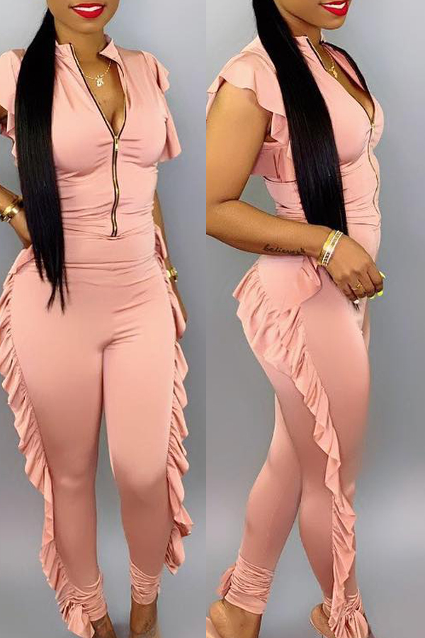 

Lovely Casual Ruffle Design Light Pink One-piece Jumpsuit