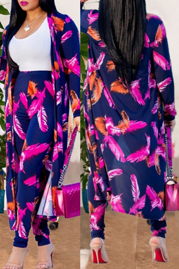 

Lovely Feather Printed Blue Two-piece Pants Set