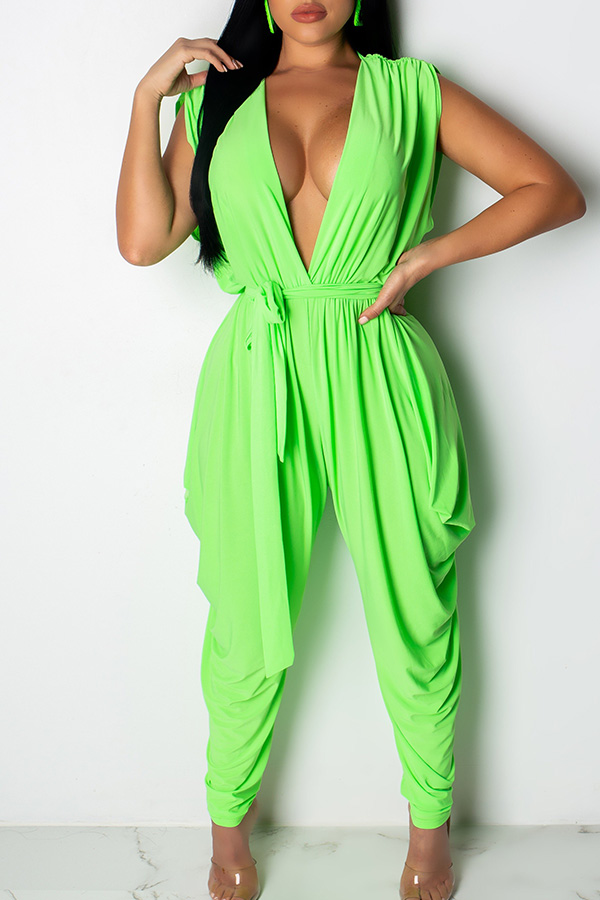 

Lovely Casual V Neck Green One-piece Jumpsuit