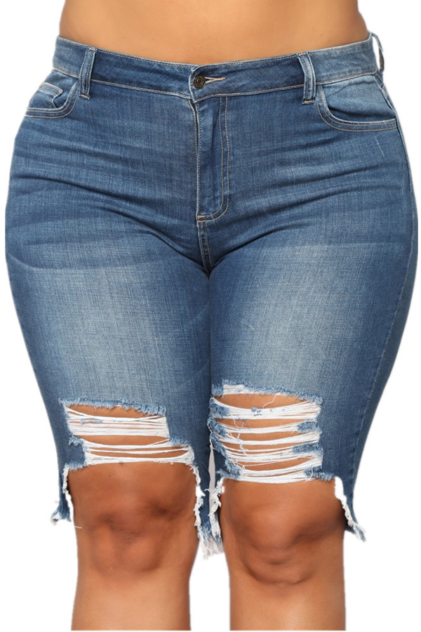 

Lovely Trendy Broken Holes Dark Blue Jeans, Deep blue
