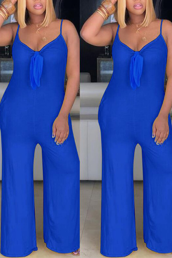 

Lovely Casual V Neck Blue Jumpsuit