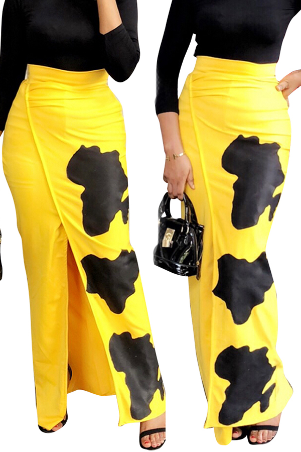 

Lovely Trendy High Slit Yellow Ankle Length Skirts