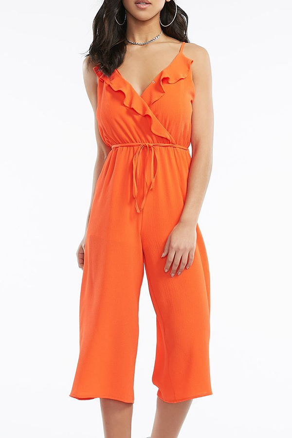 

Lovely Trendy Flounce Design Jacinth One-piece Jumpsuit