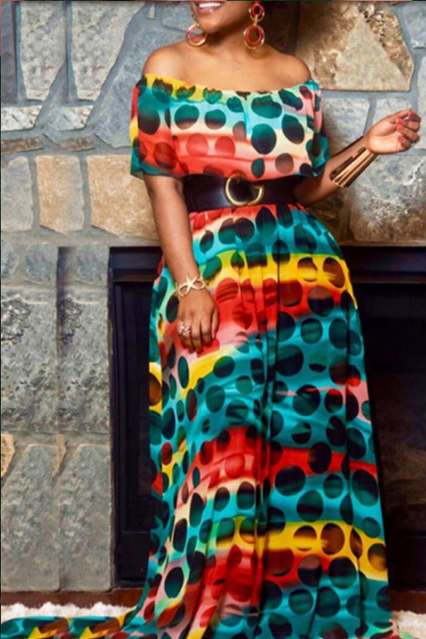 

Lovely Sweet Printed Blue Floor Length Dress(Without Belt)