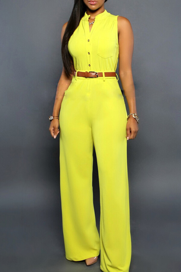 Lovely Casual Loose Yellow One-piece Jumpsuit(With Belt)_Jumpsuit ...