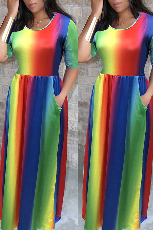 

Lovely Casual Tie-dye Floor Length Dress