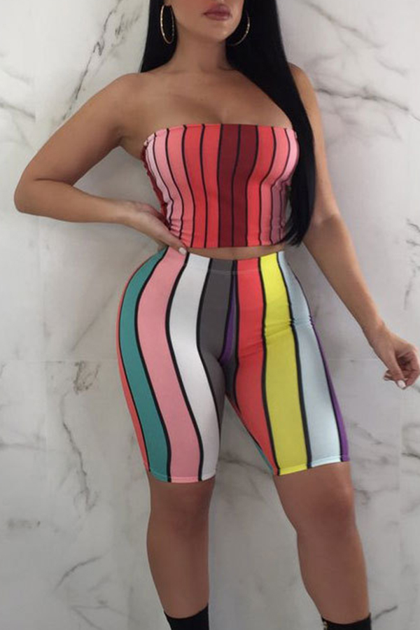 

Lovely Women’s Sleeveless Striped Two-piece Shorts Set