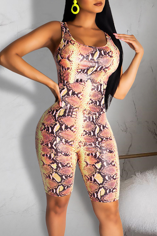 

Lovely Leisure Snakeskin Pattern Printed One-piece Romper