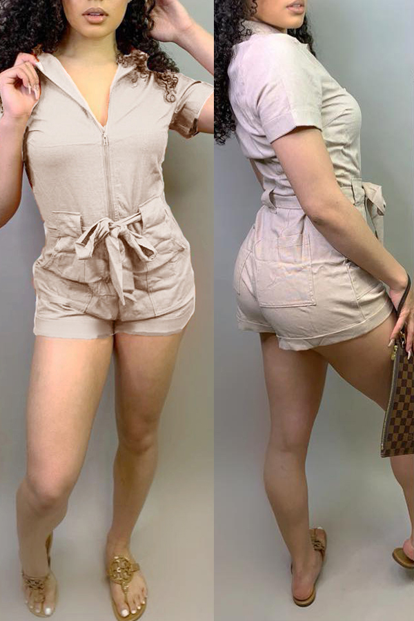 

Lovely Casual Zipper Design Light Grey One-piece Romper