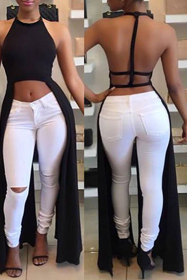 

Lovely Sexy Backless Asymmetrical Black Blouse