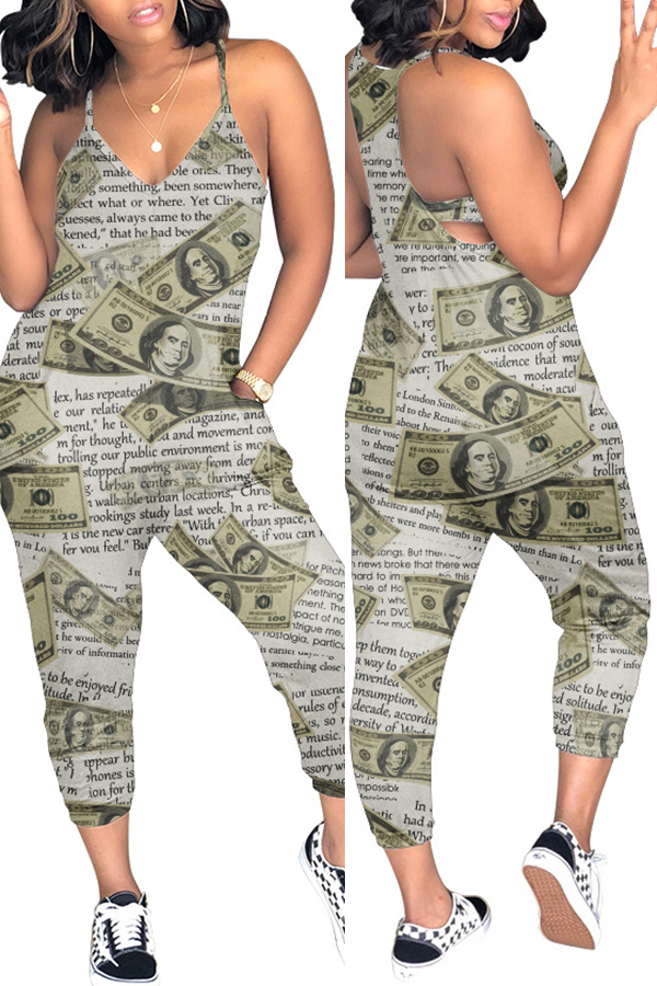 

Lovely Casual Letter Printed Green Loose One-piece Jumpsuit