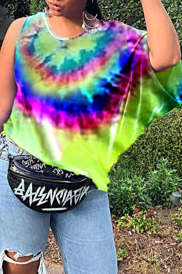 

Lovely Casual O Neck Tie-dye Green T-shirt