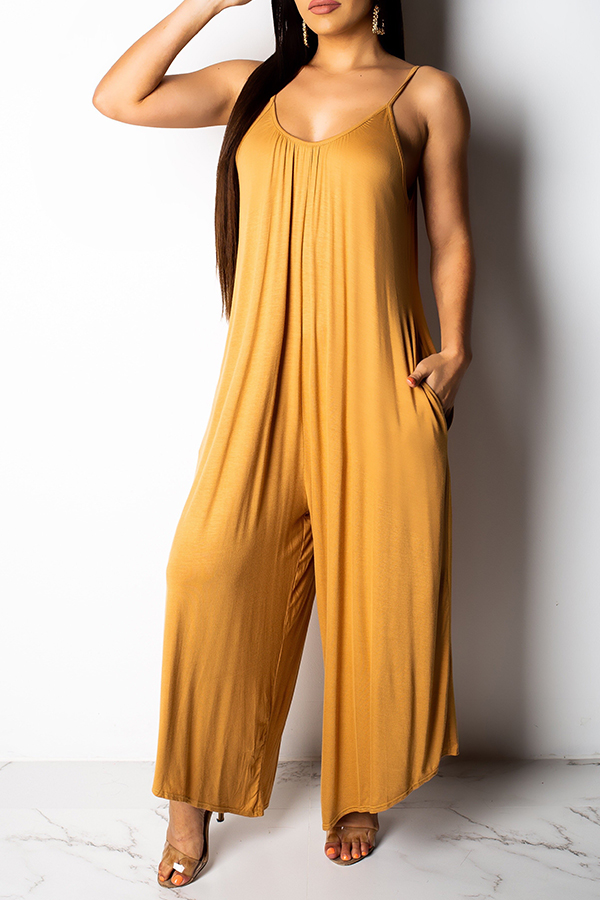 

Lovely Casual Yellow Loose One-piece Jumpsuit