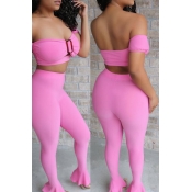 Lovely Sexy Dew Shoulder Light Pink Two-piece Pant